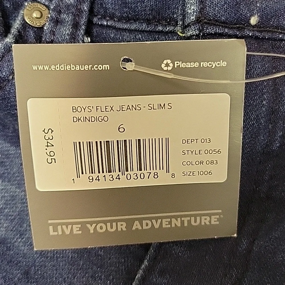 Eddie Bauer Kid's Slim Straight Blue Jeans Sz 6. New With Tags